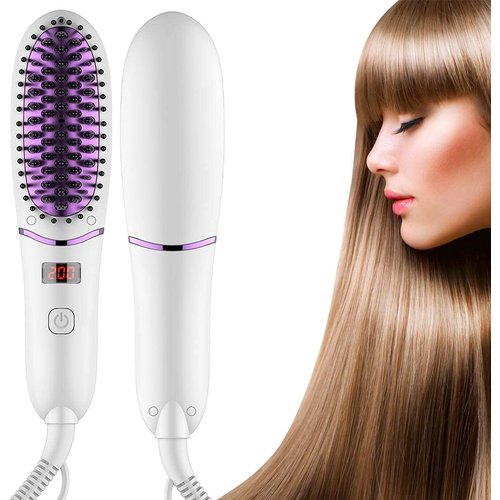 Mini Size Hair Straightener Brush for Women, Electric Anti Scald Hair Straightening Comb with LED Display, Portable Ionic Hair Brush for Travel, Five-speed Adjustment Heating Temperature, Ideal Gift