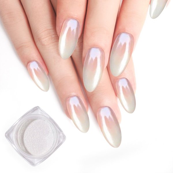 PrettyDiva White Pearl Chrome Nail Powder, Pearl Chrome Powder for Nail Mirror Effect Pearlescent Nail Glitter Powder, High Gloss Pearlescent Nail Art Glitters Powder DIY Nail Art Resin Craft