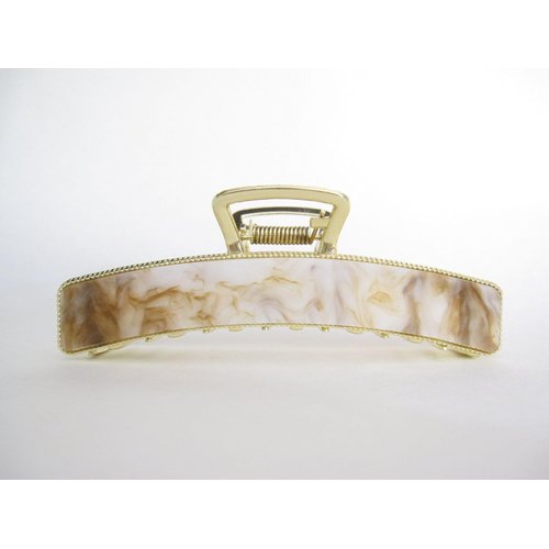 Generic Long gold metal and brown beige marbled acrylic hair claw clip