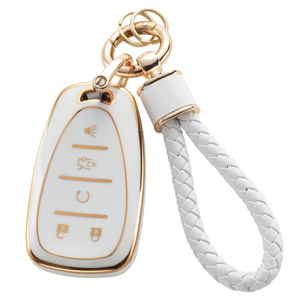 RUABIBAN for Chevy Key Fob Cover with Keychain, Soft TPU Key Case Protection Fit for Chevrolet Equinox Malibu Camaro Traverse