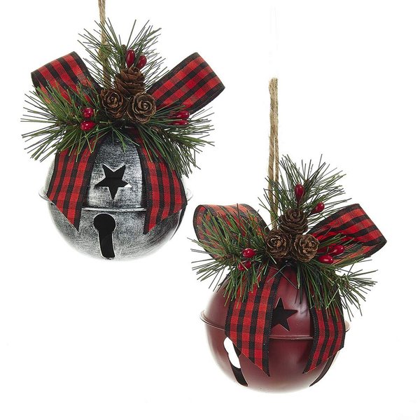 Kurt Adler D2770 5.3" Metal Bell Ornaments Addorned with Pine Cones, Pine Needles, and Berries (2 Assorted Pack)