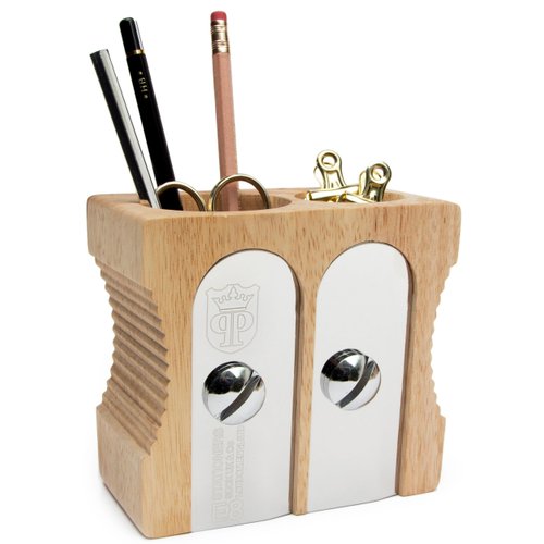 Suck UK Wood Pen Holder & Pencil Holder | Office Desk Accessories & Wooden Desk Decor & Desk Organizer | Pencil Holder For Desk & Pen Holder For Desk | Pencil Sharpener For Office Accessories | Double