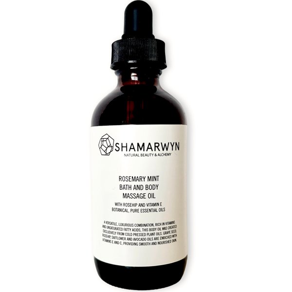 Rosemary Mint Body Oil | Natural Organic Bath & Massage Moisturizer with Rosehip & Vitamin E | 4oz