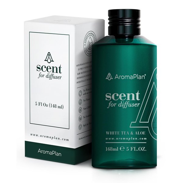 Aromaplan Hotel Scents White Tea & Aloe 5 Fl Oz (148ml), Home Luxury Aroma & Hotel Collection Diffuser Oil- Hotel Diffuser Oil for Aromatherapy- USA Made, Bigger Bottle, Bolder Aroma & Longer Lasting