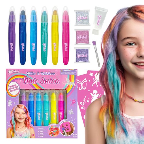 GIRLINK 6 Colors Hair Chalks Set for Girls Makeup, Kit of 17, Temporary Hair Color Great Toy for Kids Girl Gifts Age 10-12, Easy to Use and Wash