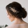 SWEETV Flower Bride Wedding Hair Comb Pearl Bridal Hair Accessories Crystal Hair Piece Jewelry Leaf Gold Headpiece Rhinestones Handmade Wedding Hair Accessories for Women and Girls