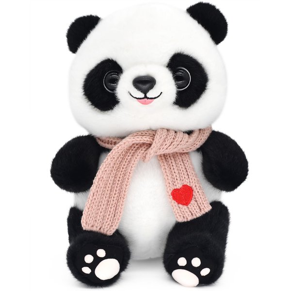 9.8'' Panda Dolls with Love Heart Scarf, Soft Stuffed Plush Animal Toys Plushies Valentines Day Decor Birthday Gifts for Her/Girlfriend Lover Mom Kids (Pink)