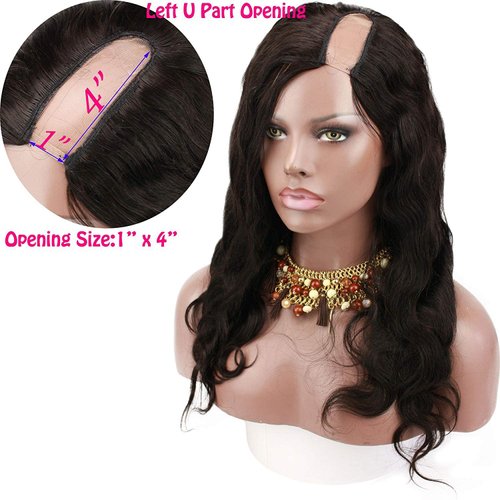 Voloria 10A Brazilian Human Hair U Part Lace Front Wig with Baby Hair Natural Black Color for Women 130% Density 20inch