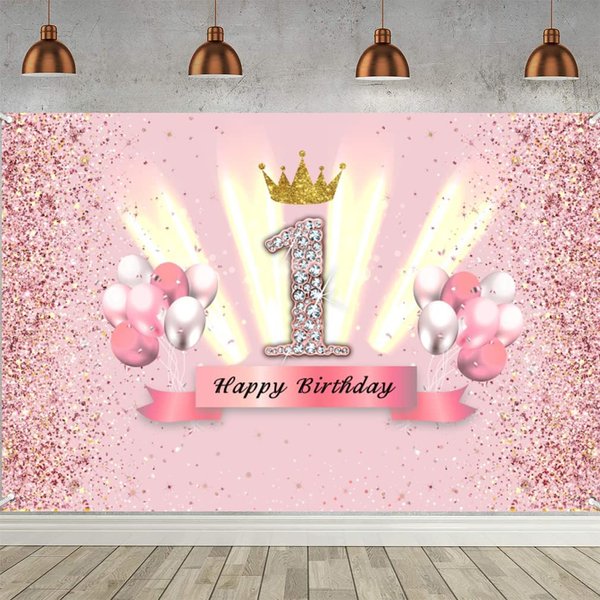 1st Birthday Decorations Party Decor for Girls Fabric Sign Poster 1st Anniversary Backdrop Banner 1st Birthday Party Backgroud Party Supplies Glitter Pink, 59"x35.4"