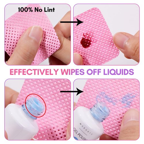 Makartt Lint Free Nail Wipes, Nail Polish Remover Pads 1000PCS Eyelash Extension Glue Wipes, Super Absorbent Soft Non-Woven Acetone Gel Nails Wipes Dry Wipes for Nail Prep and Gel Polish Remover, Pink