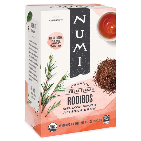 Numi Organic Tea Rooibos, 18 Count Box of Tea Bags (Pack of 6) Herbal Teasan