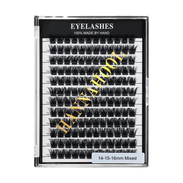 Hannahool Mixed 8-12-14-16mm/8-10-12-14mm/10-12-14-16mm/14-15-16mm Wide Stem Individual False Eyelashes Soft Lightweight Volume Eyelashes Extensions Makeup Cluster Lashes (mixed 14-15-16mm)