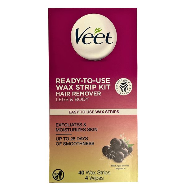 Veet Leg and Body Hair Remover Cold Wax Strips, 40 ct (Pack of 8)