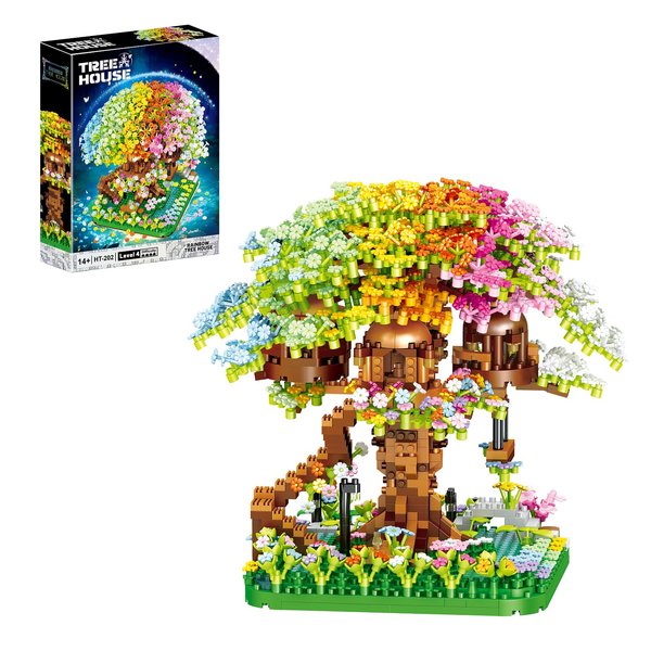 PQKIE Cherry Blossom Tree Building Set,1345 Pcs Japanese Sakura Tree House Micro Block Toy,STEM Creative Rainbow Cherry Blossom Bonsai Tree House Building Flower Set,Friendship Treehouse for Adult,Kid