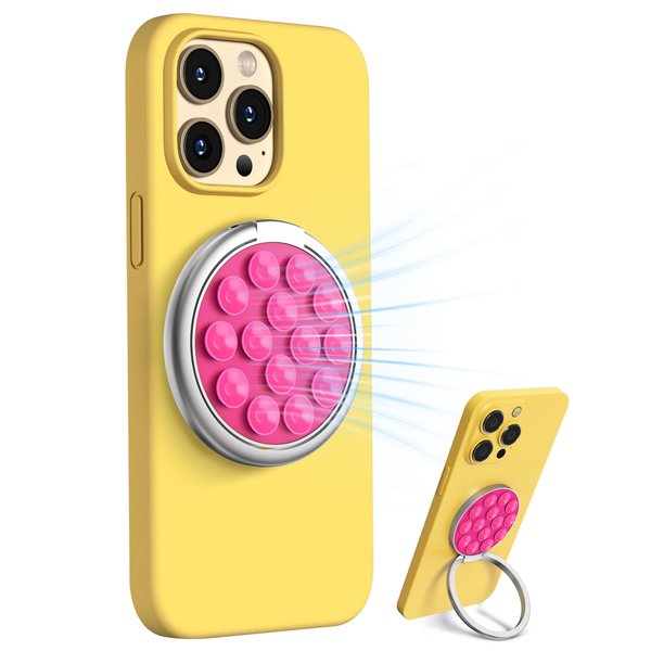Suction Cup Phone Case Mount Stocking Stuffers for Women Teens Girls Adutls Gifts for Women Christmas Silicone Sticky Phone Grip Holder Phone Stand with Ring Holder Cell Phone Holder (Hot Pink)