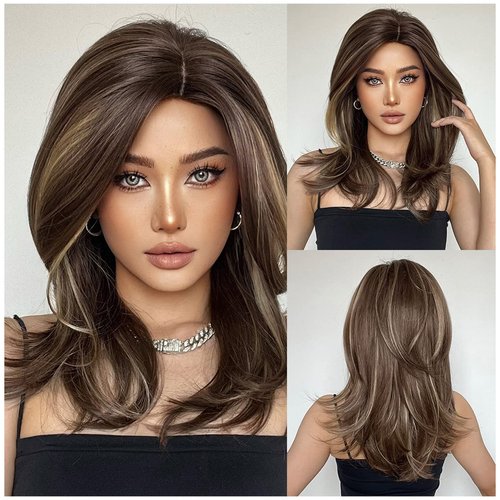 BERON Blonde Brown Long Wigs Women Girls Curly Wavy Hair Wig Heat Resistant Synthetic Natural Looking Wig