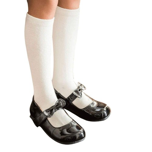 COTTON DAY 3 Pack Kids Girls Soft Knee High School Uniform Dress Socks Seamless Toe 6-8 Years White M (8)