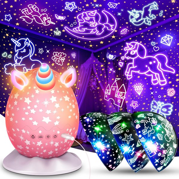 STRAWBETTER Unicorn Night Light Kids Toys 3 in 1 Unicorns & Starry Sky & Sea World Nights Lights Projector for 3 4 5 6 7 8 9 10 11 12 Year Old Girls Birthday Easter Basket Stuffers Gifts for Kids 3-12