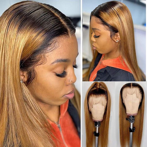 Human Hair Lace Front Wigs for Women Remy Brazilin Virgin Hair Wigs Pre-Plucked Natural Hairline with Baby Hair 13x4 Free Parting Long Silky Straight Lace Wig Thick 24” 150% Density #1B/27