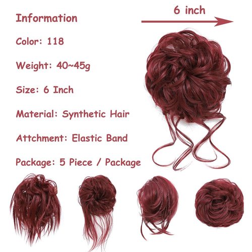 Elvirgel 5 Pieces Messy Hair Bun Hair Scrunchies Hair Accessories For Women Wavy Curly Hair Wrap Ponytail Synthetic Hair Bun