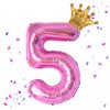 40 Inch Hot Pink Number 5 & Mini Crown Balloon for Birthday Party Decorations, 5th Birthday Party Decorations, Baby Shower Anniversary Balloons Decorations Supplies