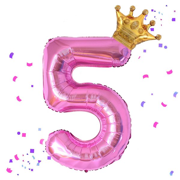 40 Inch Hot Pink Number 5 & Mini Crown Balloon for Birthday Party Decorations, 5th Birthday Party Decorations, Baby Shower Anniversary Balloons Decorations Supplies