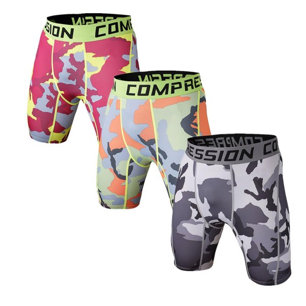 Holure Men's 3 Pack Sport Camo Compression Shorts Mens Underwear Spandex Shorts Workout Running,red,Green,Gray,Camo,01-M