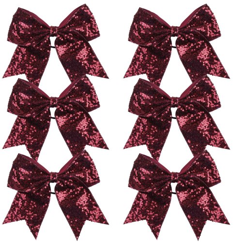 Metallic Sequin and Holographic 8 Inch Cheer Bow Cheerleader Cheerleading Jumbo Cheer Bow Hair Tie(Maroon Sequin)