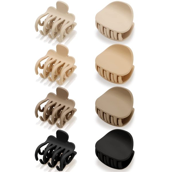 ATODEN Small Hair Clips Claw Clips for Thin Hair 8 Pcs Cute Hair Clips Neutral Claw Clips Double Row Teeth Matte Medium Hair Clips for Thick Thin Fine Short Hair Mini Jaw Clips Hair Accessories