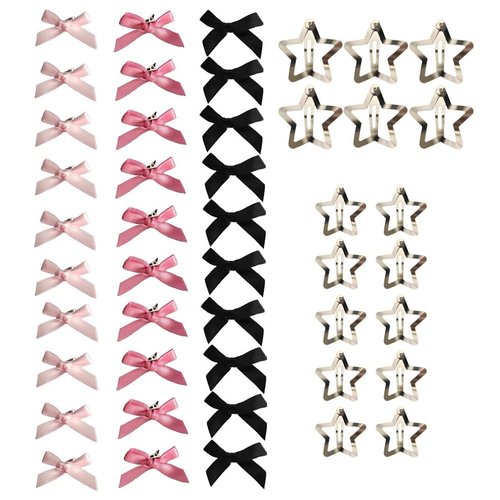 ZG0I7 46pcs Star Bow Hair Clips, Pink Ribbon Bow Hair Clips, 2000s Y2K Snap Star Hair Clips Barrettes Non Slip Hair Accessories for Women Girls(B)