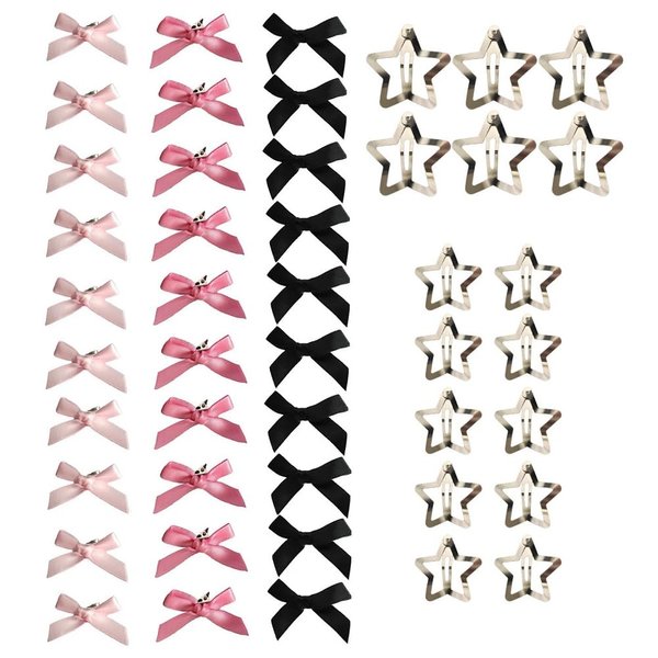 ZG0I7 46pcs Star Bow Hair Clips, Pink Ribbon Bow Hair Clips, 2000s Y2K Snap Star Hair Clips Barrettes Non Slip Hair Accessories for Women Girls(B)