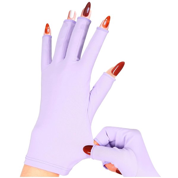 chemotex UV Nail Gloves, Professional UPF50+ Protection UV Gloves for Gel Manicures, Art Skin Care UV Gloves for Gel Nail Lamp, Fingerless Gloves for Protect Hands from Harm, Purple
