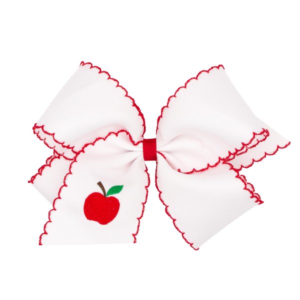 Wee Ones Girls Grosgrain Hair Bow with Moonstitch Edges and Apple Embroidery, Apple, King