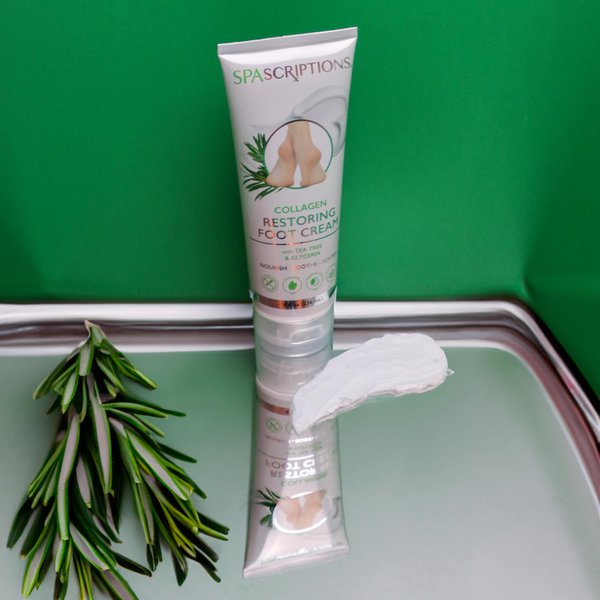 SpaScriptions Collagen Restoring Foot Cream, Relief for Dry, Cracked Feet, Moisturizes and Repairs with Tea Tree, Glycerin, Glycoilic Acid, 8 oz Tube