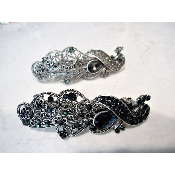 Blue or smoke gray peacock crystal hair barrette clip bridal clip bridal (Primary color: Blue)