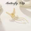 Jeairts Butterfly Hair Clip Gold Pearl Claw Clips Tassel Headpiece Stylish Hair Accessories for Women