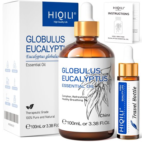 HIQILI Eucalyptus Essential Oil (100ML), 100% Pure Natural Eucalyptus Oil for Diffuser, Humidifier, Aromatherapy - 3.38 Fl Oz