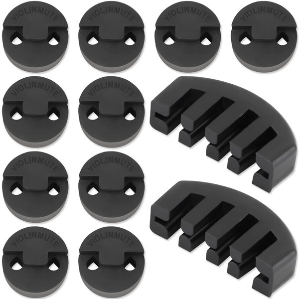 Rubber Violin Practice Mute Set, 10 Pack Round Tourte Style Mute for Violin and Small Viola & 2 Pack Claw Style 4/4 Violin Practice Mute,Ultra Practice Silencer(Black)