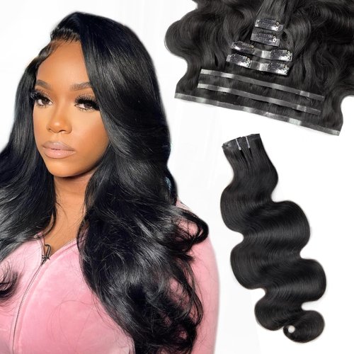 FBLhair 24 inch Seamless Body Wave Clip in Extensions Real Human Hair Extensions Clip Ins 110g 7pcs Seamless Clip in Hair Extensions Real Human Hair Thick Body Wavy Pu Clip Invisible #1B Natural Black