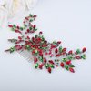 Teyglen Crystal Bride Wedding Hair Comb Green and Red Rhinestone Pearl Headband Christmas Headpiece Party Prom Xmas Hair Accessories Shiny Flower Crystal Hair Side Comb for Women Bride Girls (Silver)