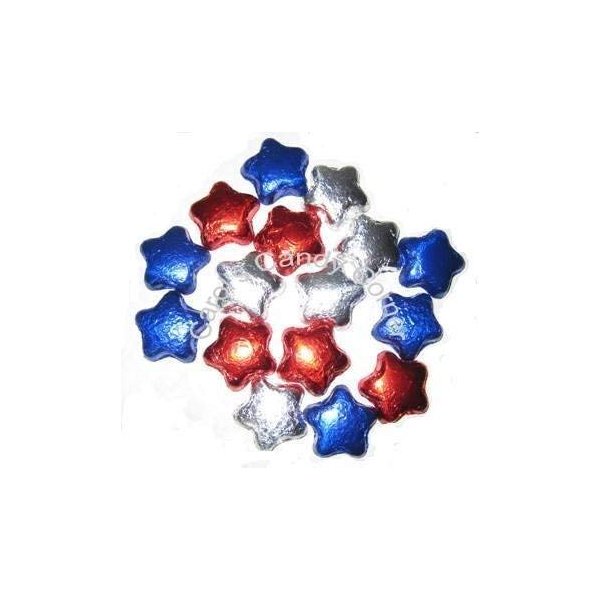 Patriotic Stars Solid Milk Chocolate Red, White, Blue Chocolate Stars - (1/2 Lb - Approx 22 Pcs)