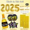 121Pcs New Years Eve Party Supplies 2025 Black and Gold New Year Party Decorations 2025 Balloons Arch Set include Happy New Year Banner, Fringe Curtains, 2025 Balloons for New Years Eve Decorations