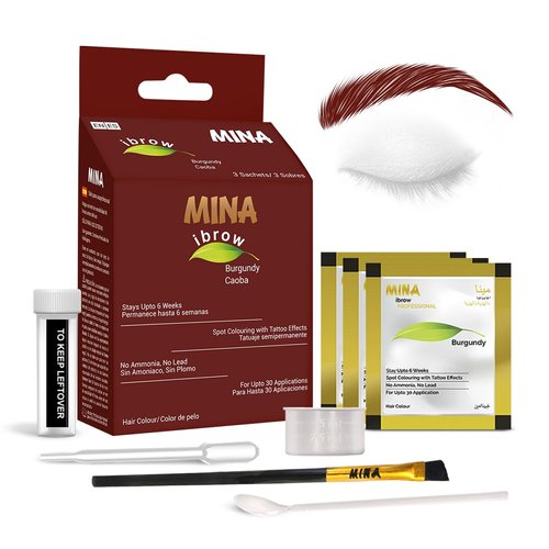 MINA ibrow Hair Color Tint Kit Regular Pack with Brush For Professional Tinting & Coloring, Covers Gray Hair, Stays up to 6 Weeks-(30 applications)(Burgundy)