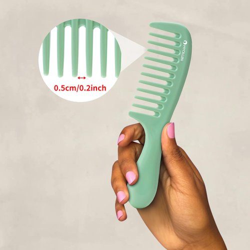 HYOUJIN 3 Pocket Wide Tooth Combs Plastic Detangling Shower Combs for Curly Hair, Wet Brush Detangle Comb for Women, Men, Green