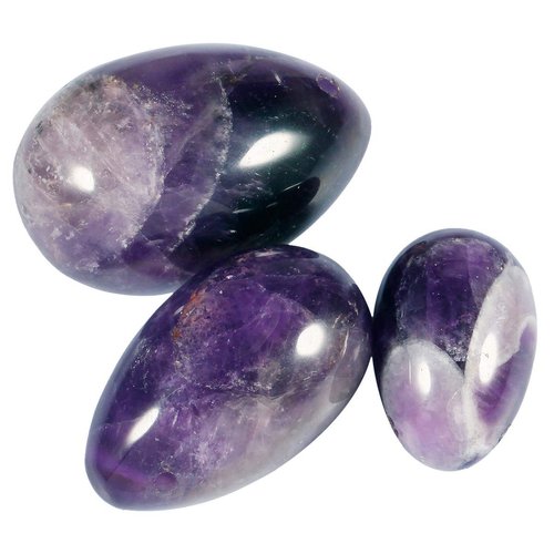mookaitedecor Amethyst Roller Massager Tool & Yoni Eggs Set of 3, Predrilled with Unwaxed String, Massage Stones for Women