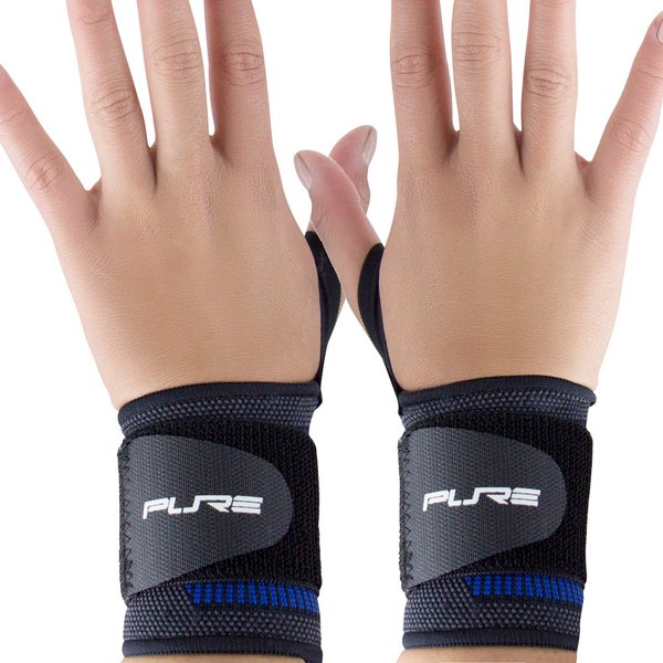 Wrist Support Compression Sleeves with Adjustable Straps for Perfect Fit - Relieve Carpel Tunnel, Wrist Pain – Use for Working Out, Yoga, Bowling (M, Black/Blue)