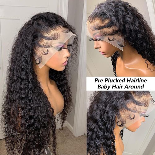 13X6 Deep Wave Lace Front Wigs Human Hair 180% Density HD Transparent Deep Water Curly Lace Front Wigs For Women Pre Plucked with Baby Hair Glueless Lace Frontal Wigs Human Hair 26inch