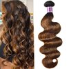 UNice Ombre Brown Highlight Body Wave Human Hair Weave 1 bundle 22 inch, Brazilian Remy Hair Dark Root Blonde Human Hair Weaves Extension Piano Color TFB30