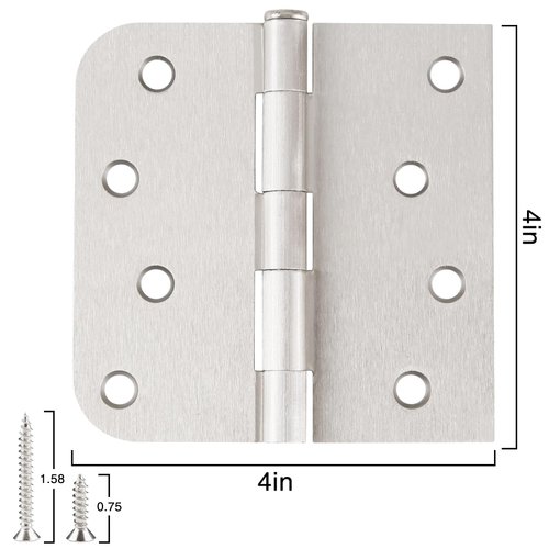 3 Pack Door Hinges 4 Inch Interior/Exterior Door Hinges Satin Nickel Door Hinges 4 Inch Square Rounded 5/8" Radius Corner Hinges for Doors Reversible Full Mortise Combination 4 in Door Hardware