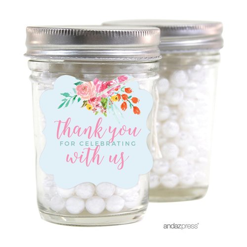 Andaz Press Pink Roses English Tea Party Tea Party Baby Shower Collection, Fancy Frame Gift Tags, Thank You for Celebrating with US, 24-Pack